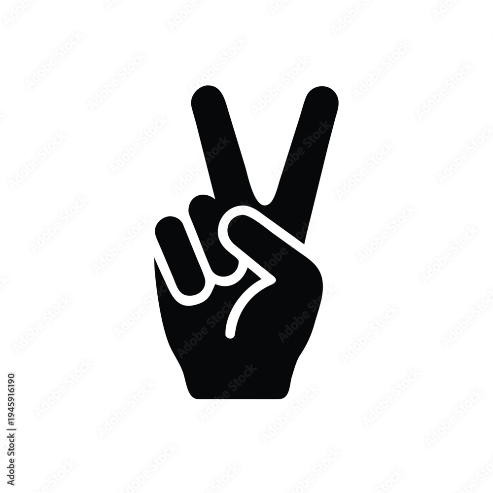 Obraz premium Peace sign gesture hand symbol black icon on white background vector illustration