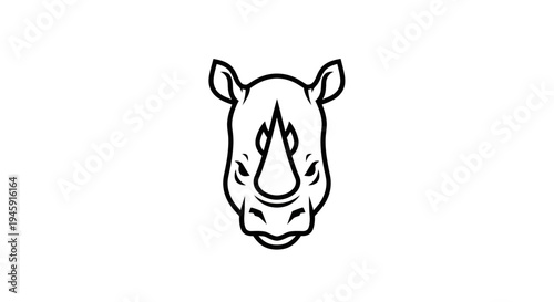 Rhinoceros Head Closeup Black Outline Drawing.