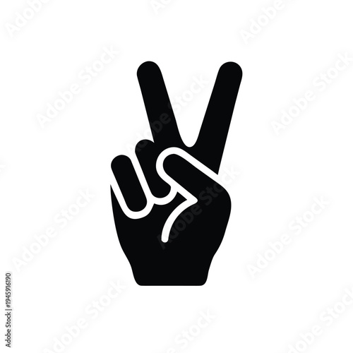 Peace sign gesture hand symbol black icon on white background vector illustration