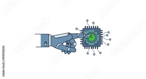 Robot hand touching green circuit.