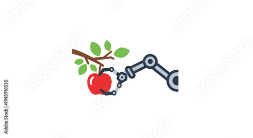 Robot hand picking red apple.