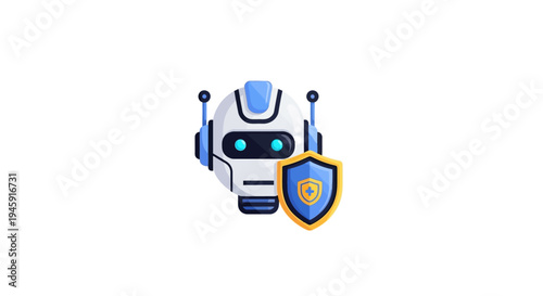 Robot Holding Blue Shield Secure.