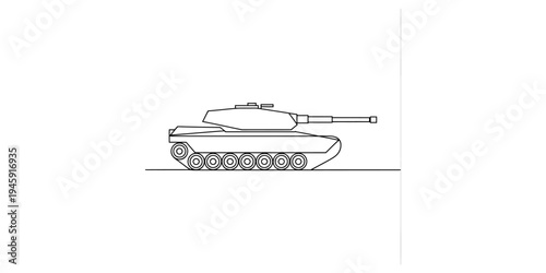 A simple line art illustration of a modern main battle tank viewed from the side Vector, illustration