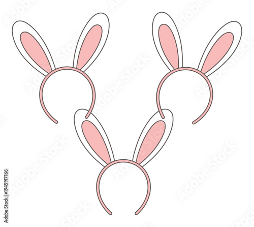 Three Pink Bunny Ear Headbands Arranged in a Pattern