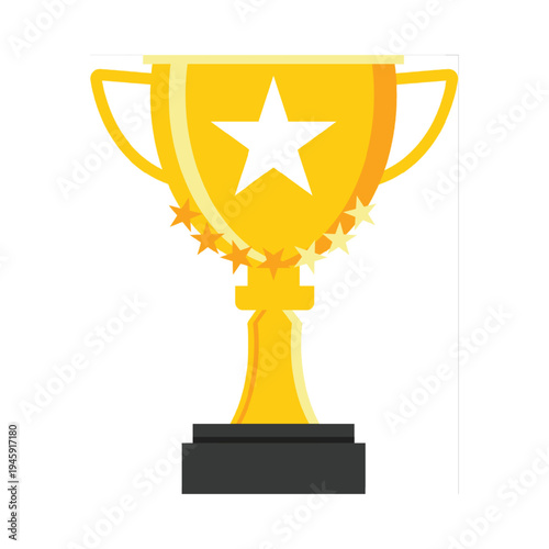 gold trophy cup with stars on white