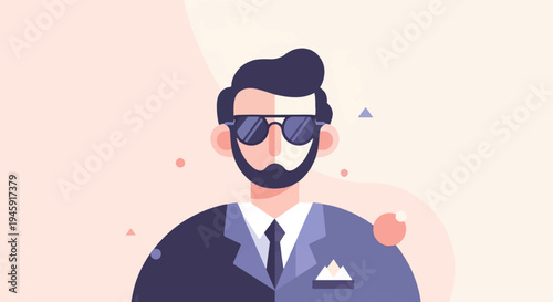 Flat illustration of a man wearing sunglasses and a suit with a tie