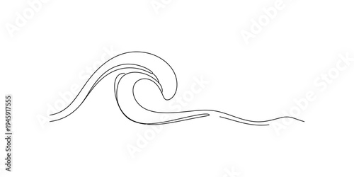A simple continuous line art drawing of an ocean wave breaking on a white background Vector, illustration