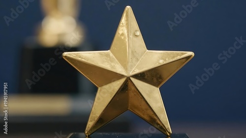 Golden Star Trophy award for achievements and success on a blue background