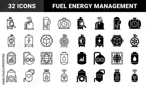 Industrial Gas Tank and Fuel Storage Hybrid Symbols Featuring Smart Sensor Technology Sustainable Green Energy and Pressure Monitoring Systems