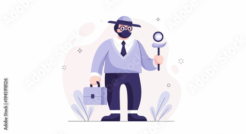 Flat illustration of a person in a hat, mask, and business attire