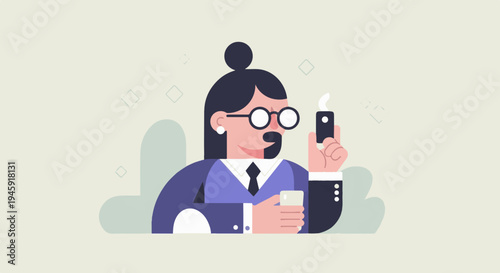 Flat illustration of a professional holding a phone and a lit cigarette