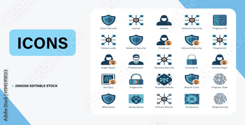 Cybersecurity Icons: A comprehensive collection of digital security icons, encompassing a range of symbols.
