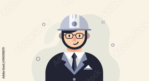 Flat illustration of a professional wearing a hard hat and suit