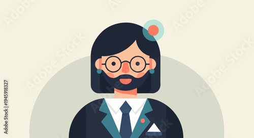 Flat vector illustration of a person with beard, glasses, and suit