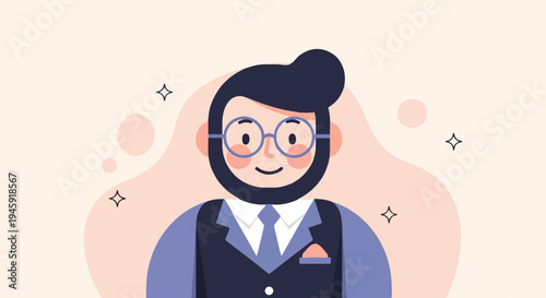 Flat illustration of a smiling man with glasses and beard
