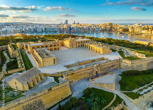 Drone view of Fort Manoel on Manoel island, Gzira city. Malta island