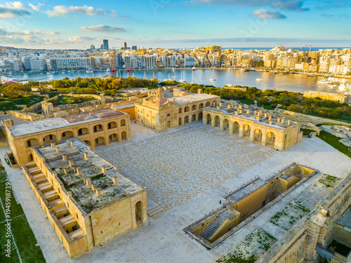 Drone view of Fort Manoel on Manoel island, Gzira city. Malta