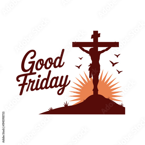 A symbolic illustration of Jesus Christ on the cross on Good Friday with a beautiful sunrise