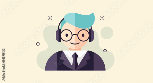 Friendly person with headset and glasses