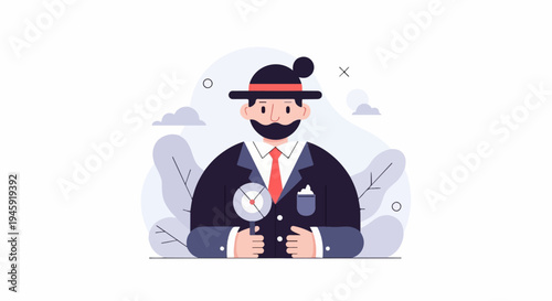 Gentleman investigator examines a clock with a magnifying glass