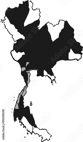 Geographical map of Thailand with shaded regions and island outlines