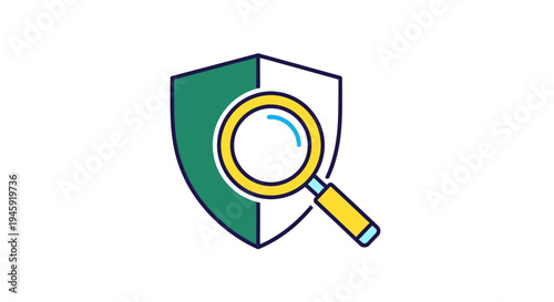 Shield with Magnifying Glass Security Protection.