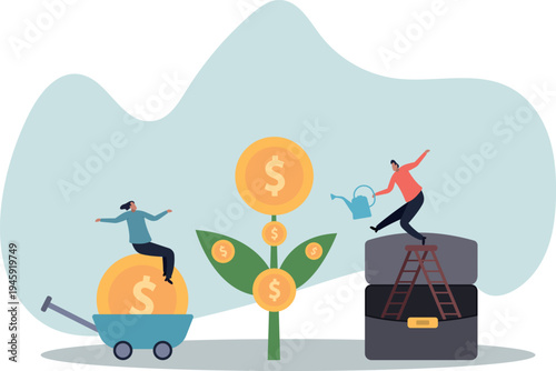 Investment growth, wealth management or savings to gain interest, passive income or harvest profit or dividend, earning money or prosperity.human life and situation.
