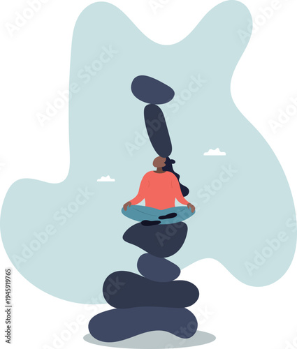 Harmony, balance or meditation, mindfulness relaxation for life wellness, zen or spiritual therapy, focus or concentration.human life and situation.