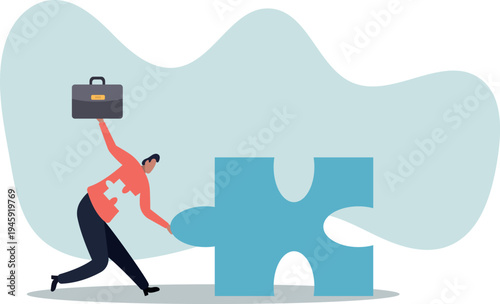 Finding jigsaw piece to complete work, career or success business, search for new idea to solve self problem, challenge or inspiration.human life and situation.