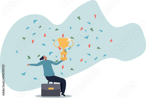 Celebrate work achievement, success or victory, winning prize or trophy, challenge or succeed in business competition .human life and situation.