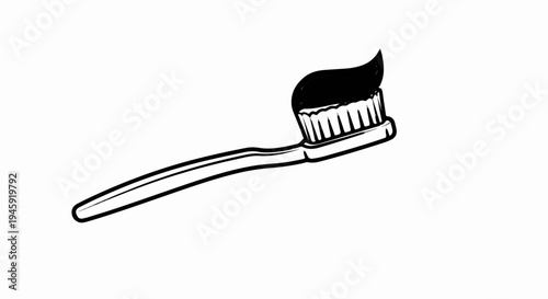 Hand-drawn sketch of a toothbrush with dark paste on its bristles