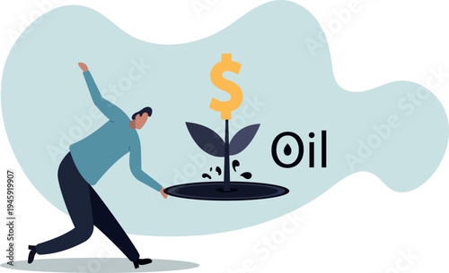 Oil Profit Growth Concept .Flower with Dollar Sign Growing from Oil Splash Vector Illustration.
