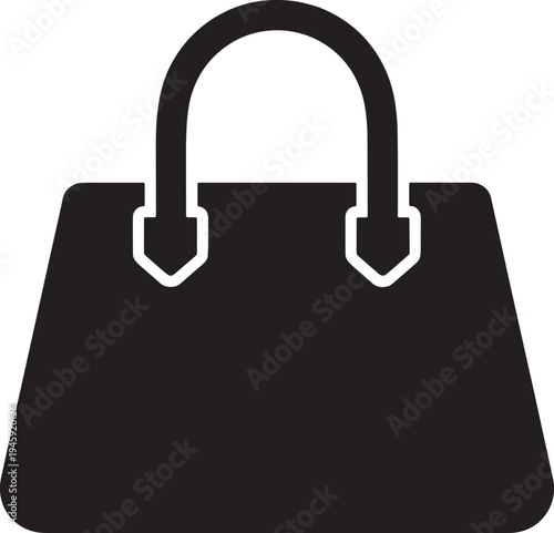 Simple solid black handbag icon with white outline on white background