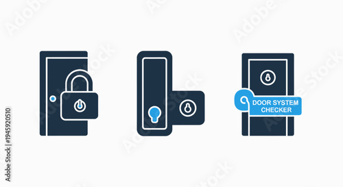 Smart home security icons: door locks, access control, and system checker for modern automation