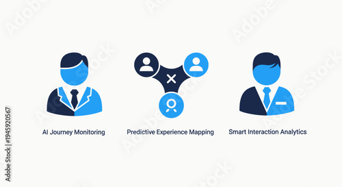 Ai and customer journey icons: monitoring, experience mapping, and analytics