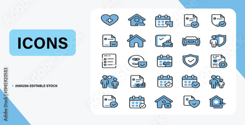 Icon Set for Financial and Legal: A curated selection of icons, illustrating concepts vital to finance and legal documentation, arranged in a visually appealing display.
