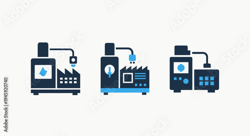 Industrial manufacturing icons: factory automation, cnc machining, and production line equipment