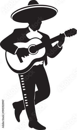 Mariachi Guitar Player Cinco De Mayo Silhouette Vector