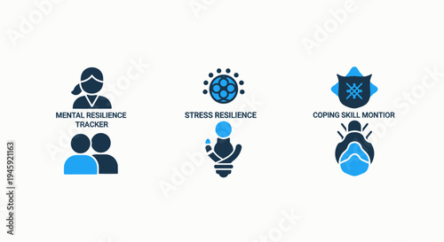 Resilience and coping skills icons: mental health, stress management, and support
