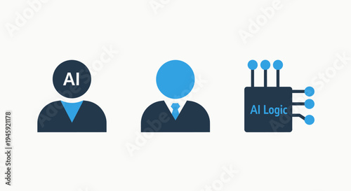 Artificial intelligence icons: AI logic, person, and chip, machine learning, deep learning