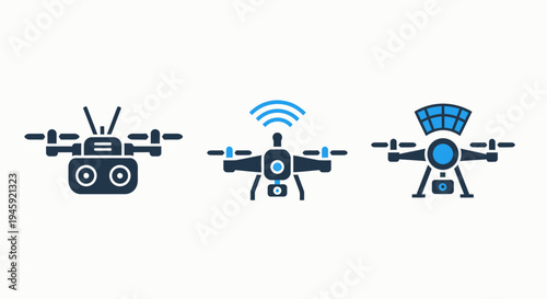 Drone icons for aerial technology, surveillance, and delivery services
