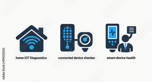 Smart home iot icons for diagnostics, connected devices, and health monitoring