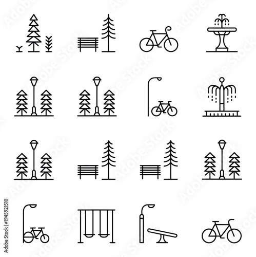 Set of Line Representing Park and Outdoor Activities