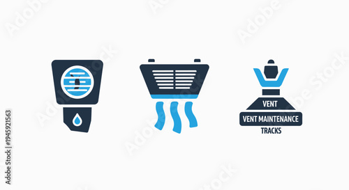 Ventilation system maintenance and tracking icons for hvac repair and monitoring