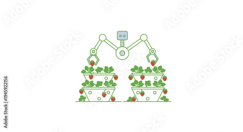 Robotic arms tending plants in pots.