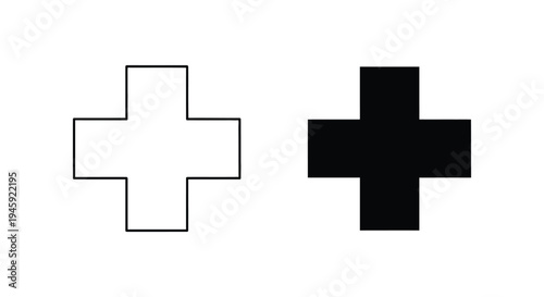 Simple vector graphic design elements showing outline and solid plus shapes for healthcare icons