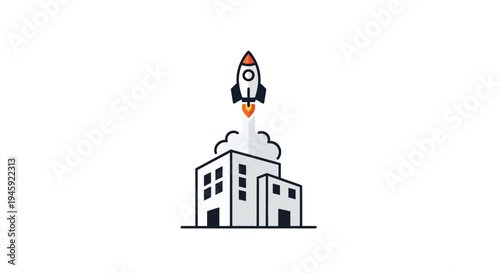 Rocket Ship Launching from Building Top.