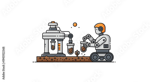 Robot Operating Heavy Industrial Machine.