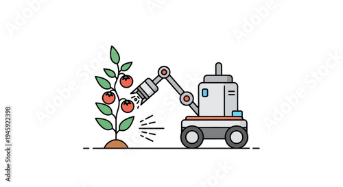 Robot picking apples from tree.
