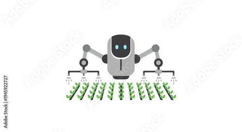 Robot with green seedlings in hands.